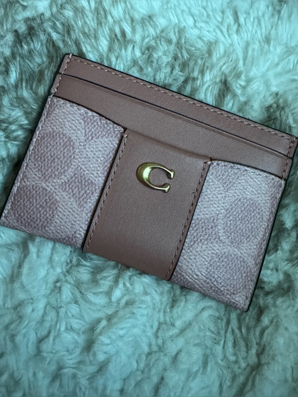 Coach melon Blush Pink Signature Card Case with Gold 'C' Emblem
